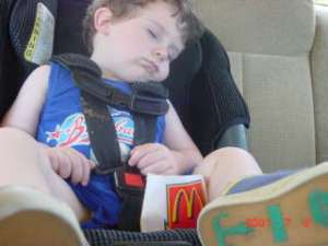 Please, although children often fall asleep in the car, don't try this if you are the one driving! LOL